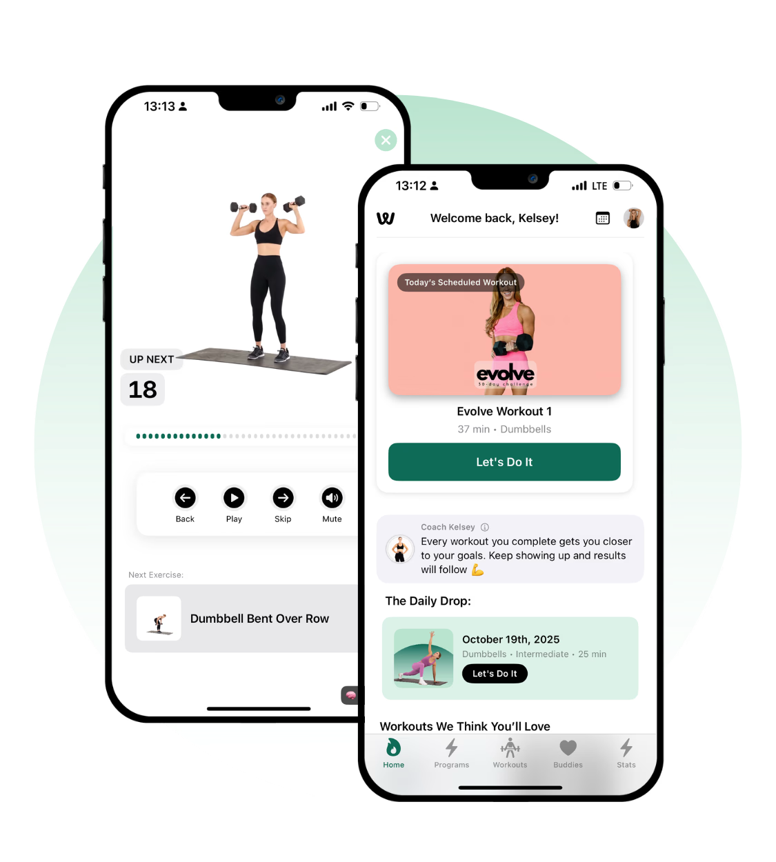 Workout Buddies app preview on two phones